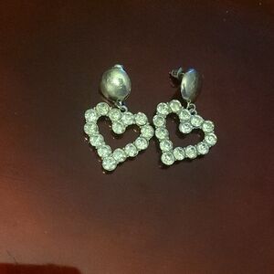 Silver Heart Crystal Earrings